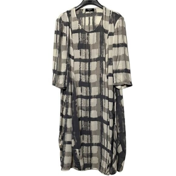 RISONA Semi-Sheer Check Lantern Midi Dress M - Picture 10 of 10
